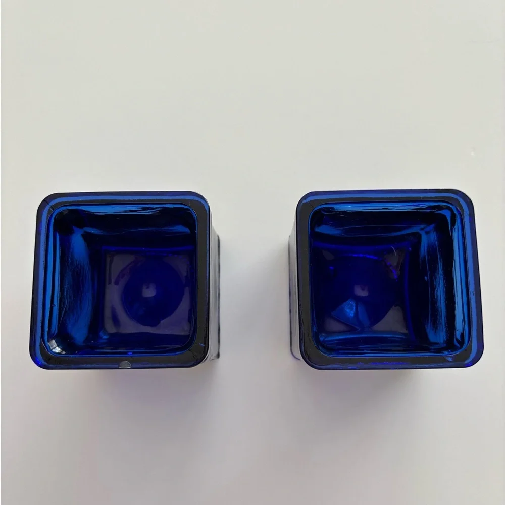 Cobalt Blue Glass Votive Candle Holders Hand Blown Spain Set of 2